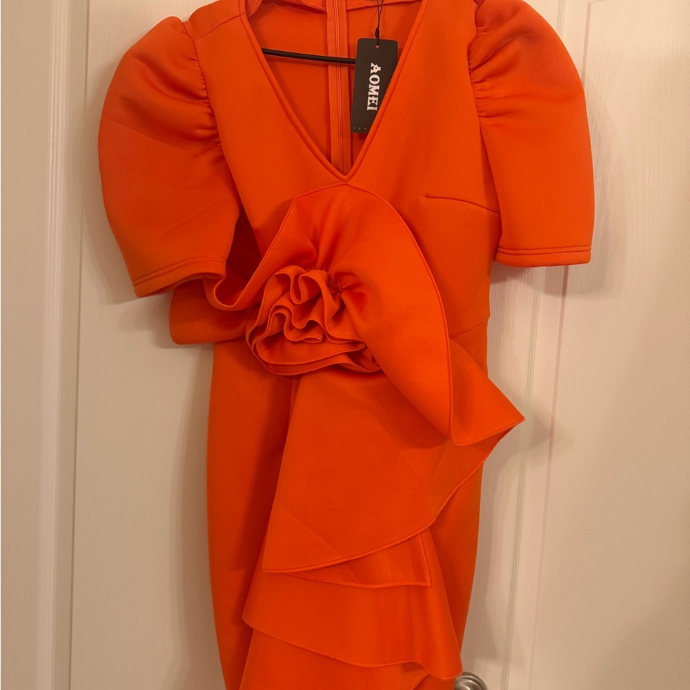 Orange Ruffle Rose detailed tiered Dress NWT!